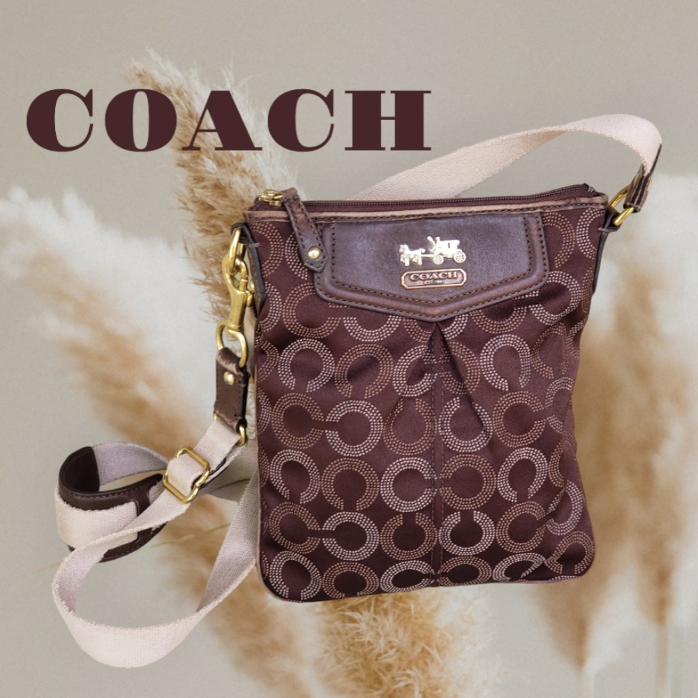 COACH Brown Sateen Madison Dotten OpArt Crossbody, EUC